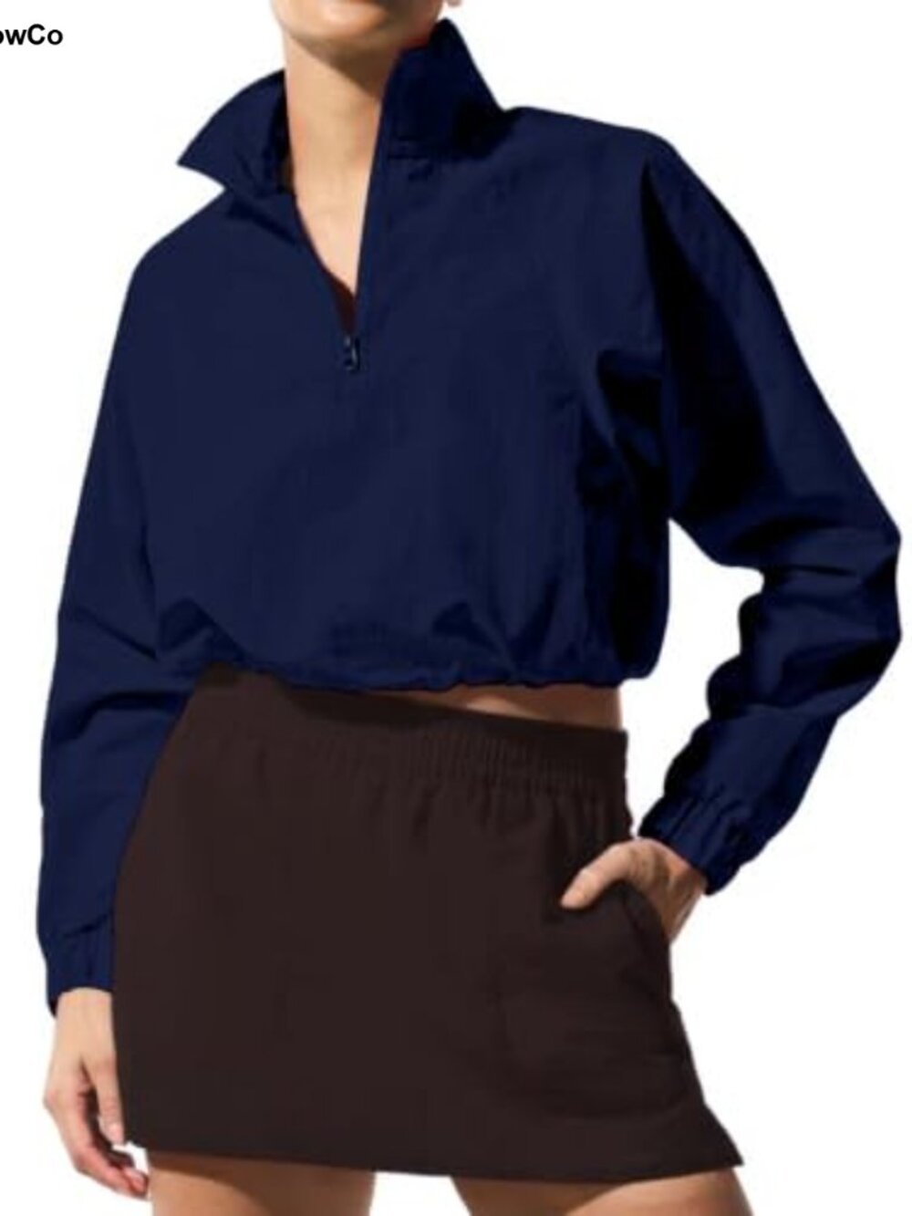 Women's Cropped Quarter Zip Pullover Long Sleeve Athletic Top